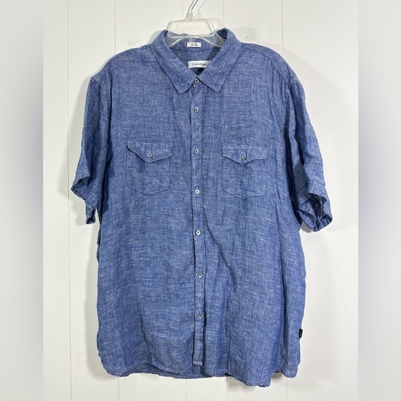 Calvin Klein Other - Calvin Klein Mens XXL 100% Linen Shirt Short Sleeve Button Up Blue Lightweight
